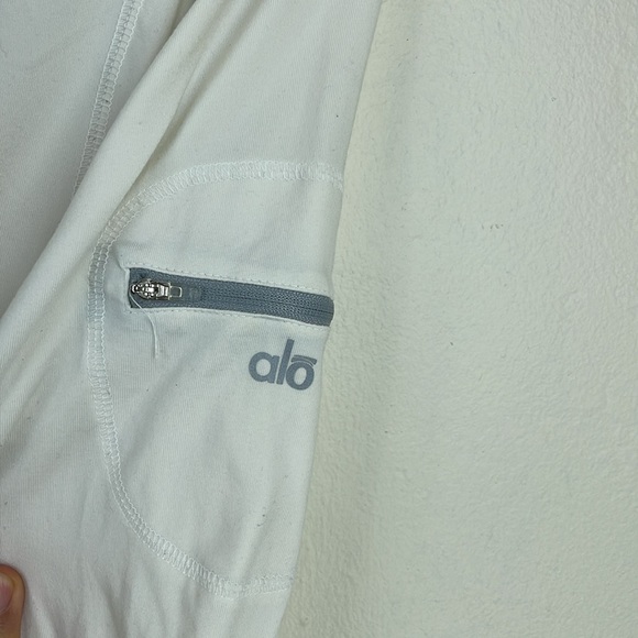 Alo white jacket scuba style ponytail hoodie hole - Picture 2 of 13